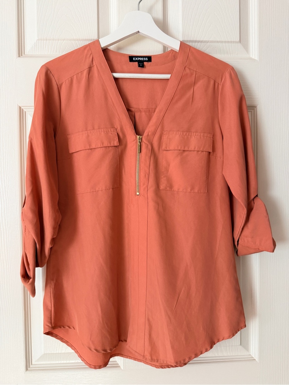 Express Women's Coral Zip-Front Blouse